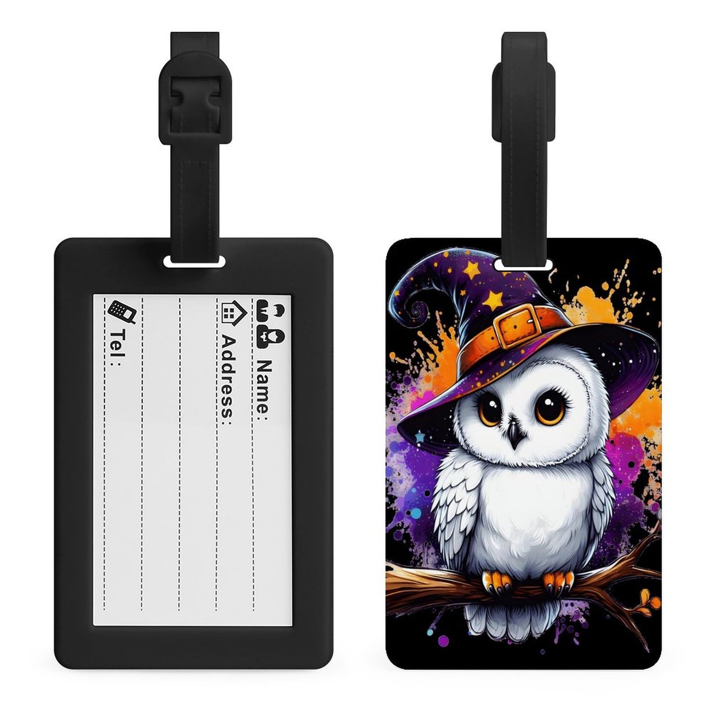 Full-Printed Owl Luggage Tag with Black Hanging Loop