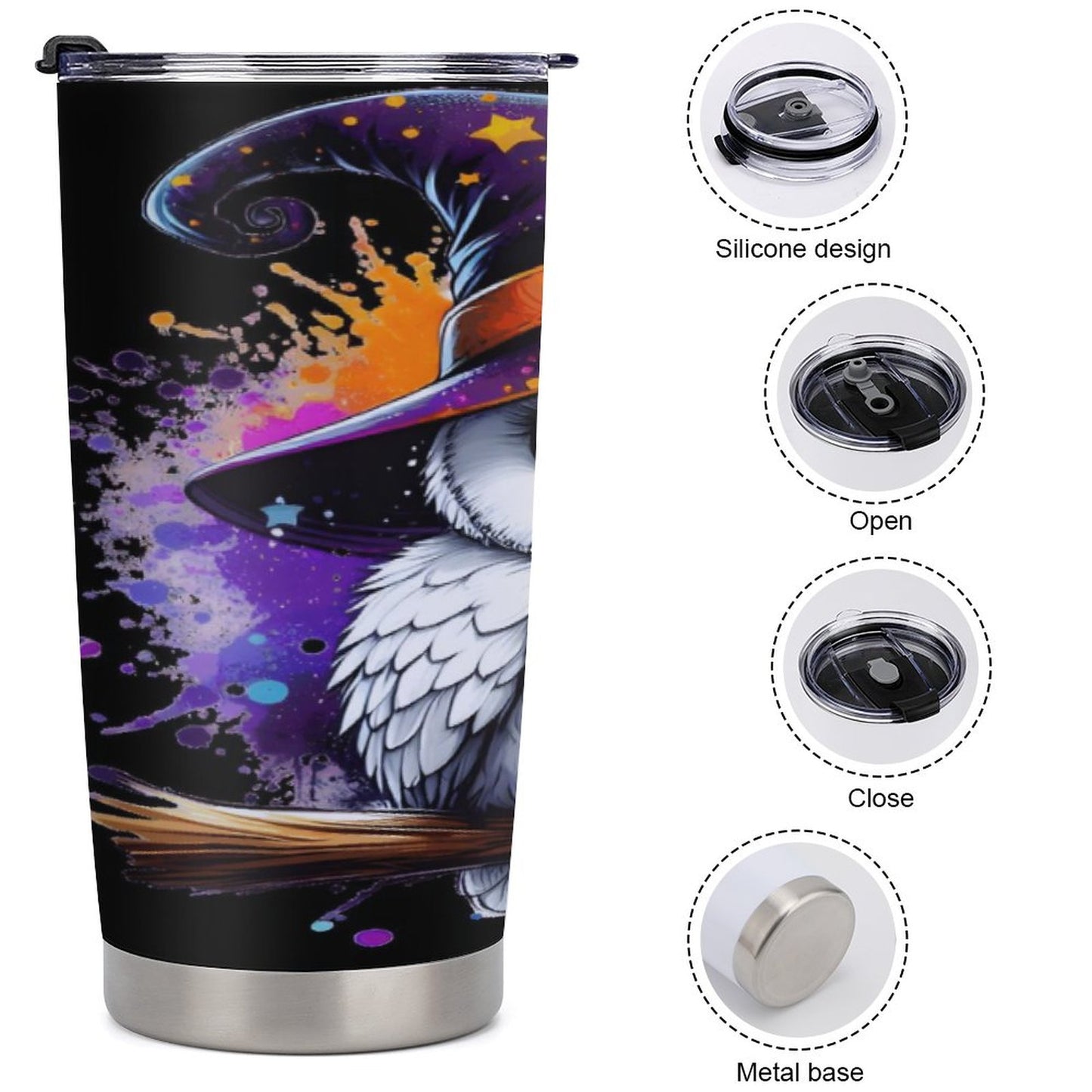 Car Travel Owl Coffee Mug with Lid (All-Over Printing)