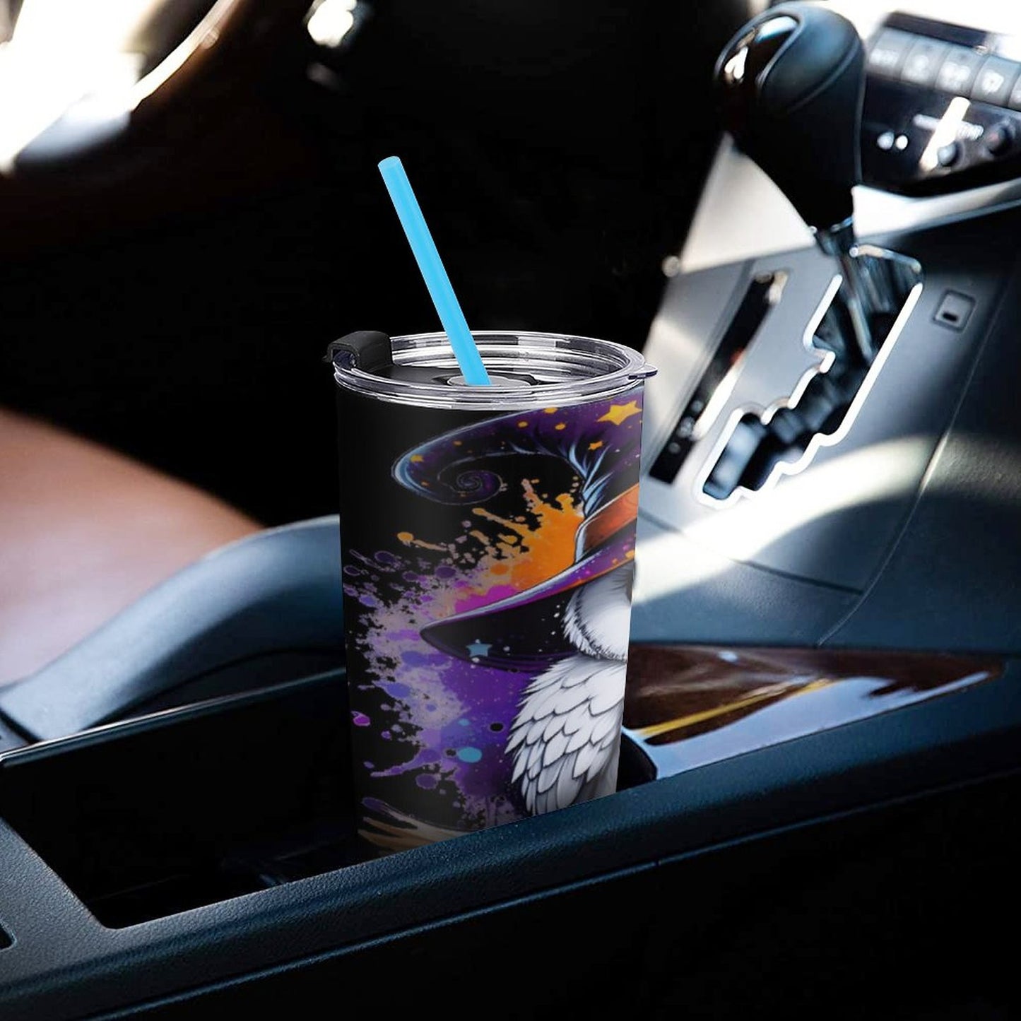 Car Travel Owl Coffee Mug with Lid (All-Over Printing)