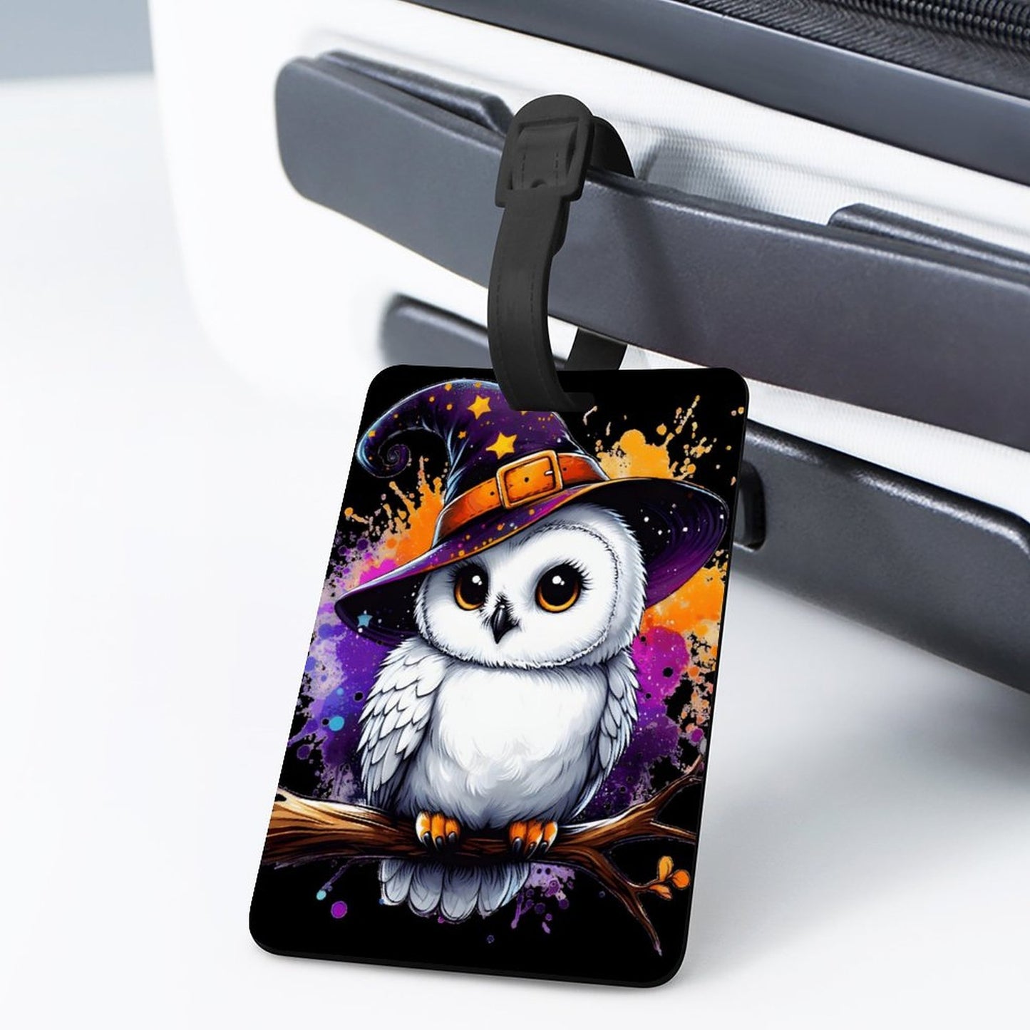 Full-Printed Owl Luggage Tag with Black Hanging Loop