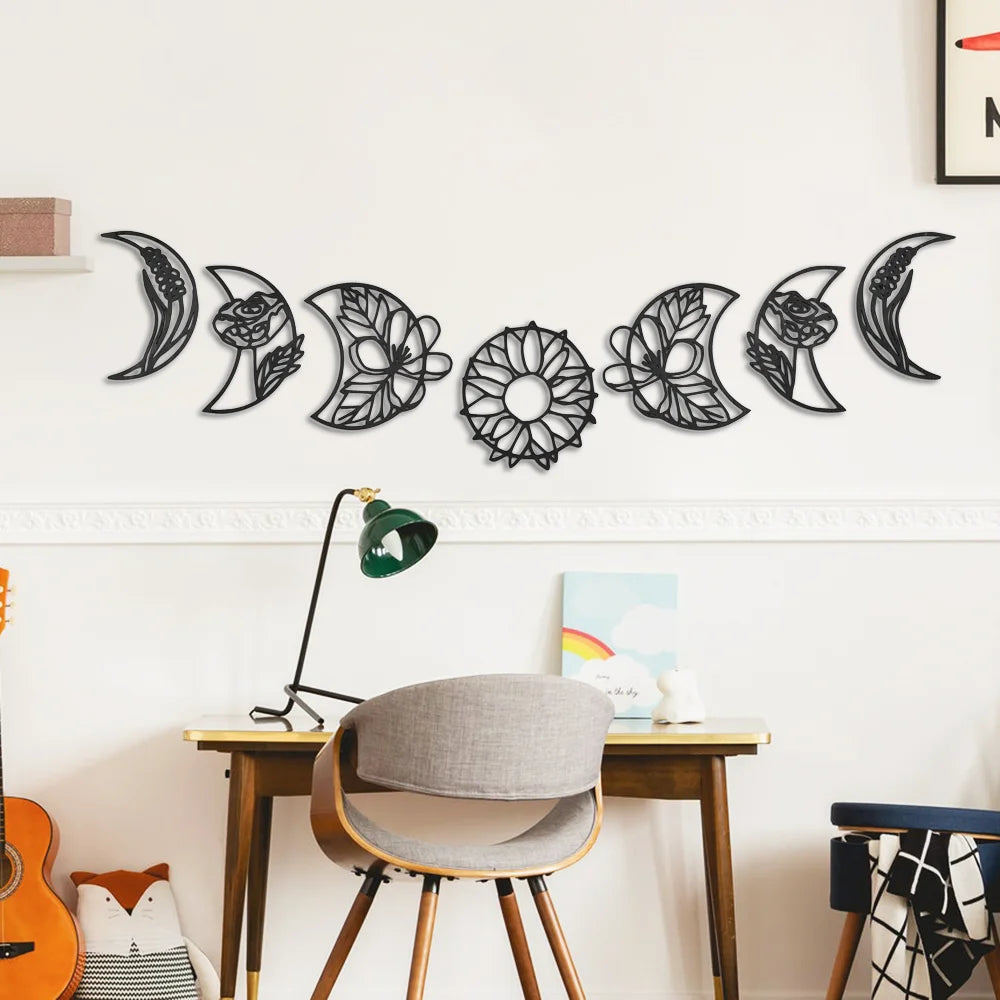 7 Pieces Moon Phase Hanging Wood Wall Decor