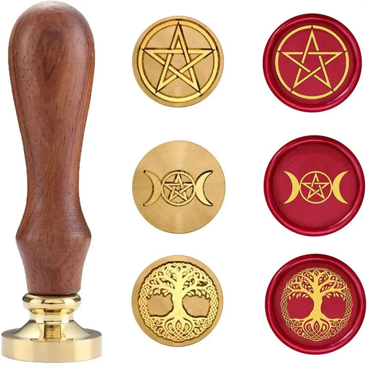 Wax Seal Stamp Set, Sealing Wax Stamps Copper Seals with Wooden Hilt