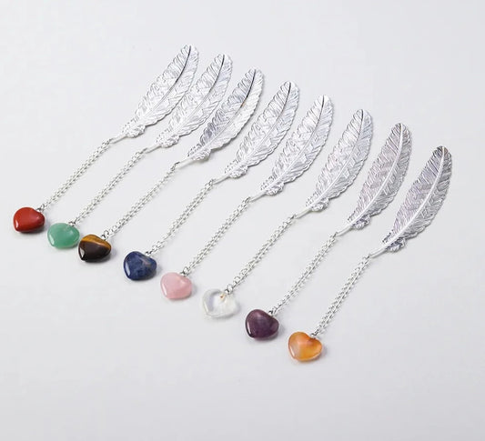 Natural Crystal Heart Feather Bookmark