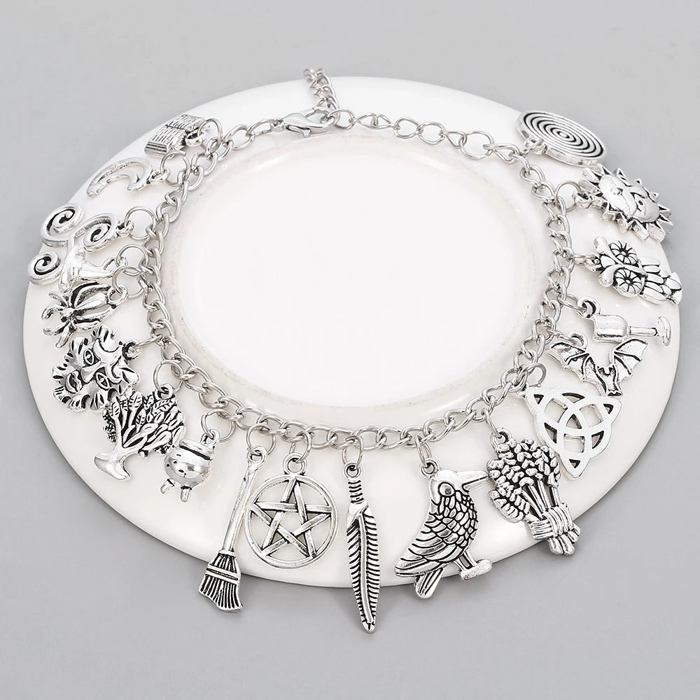 Plated Silver Witch Charm Bracelet