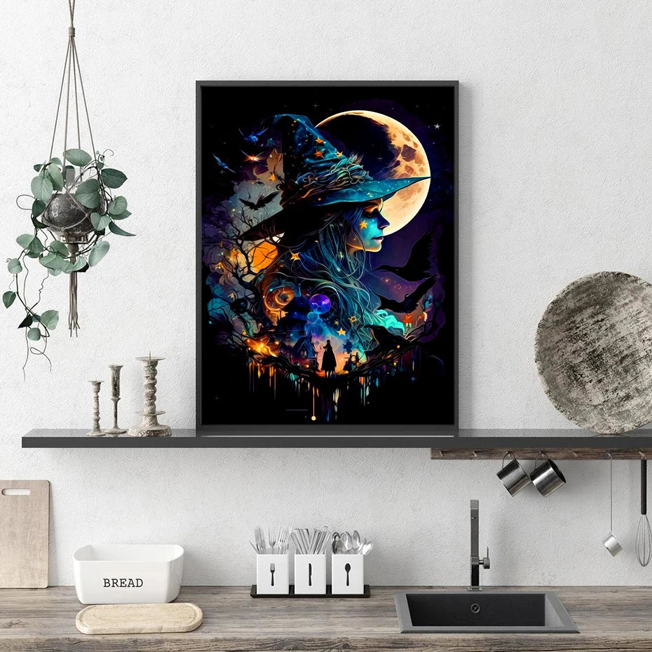 Under The Moon Witch Canvas Paintings