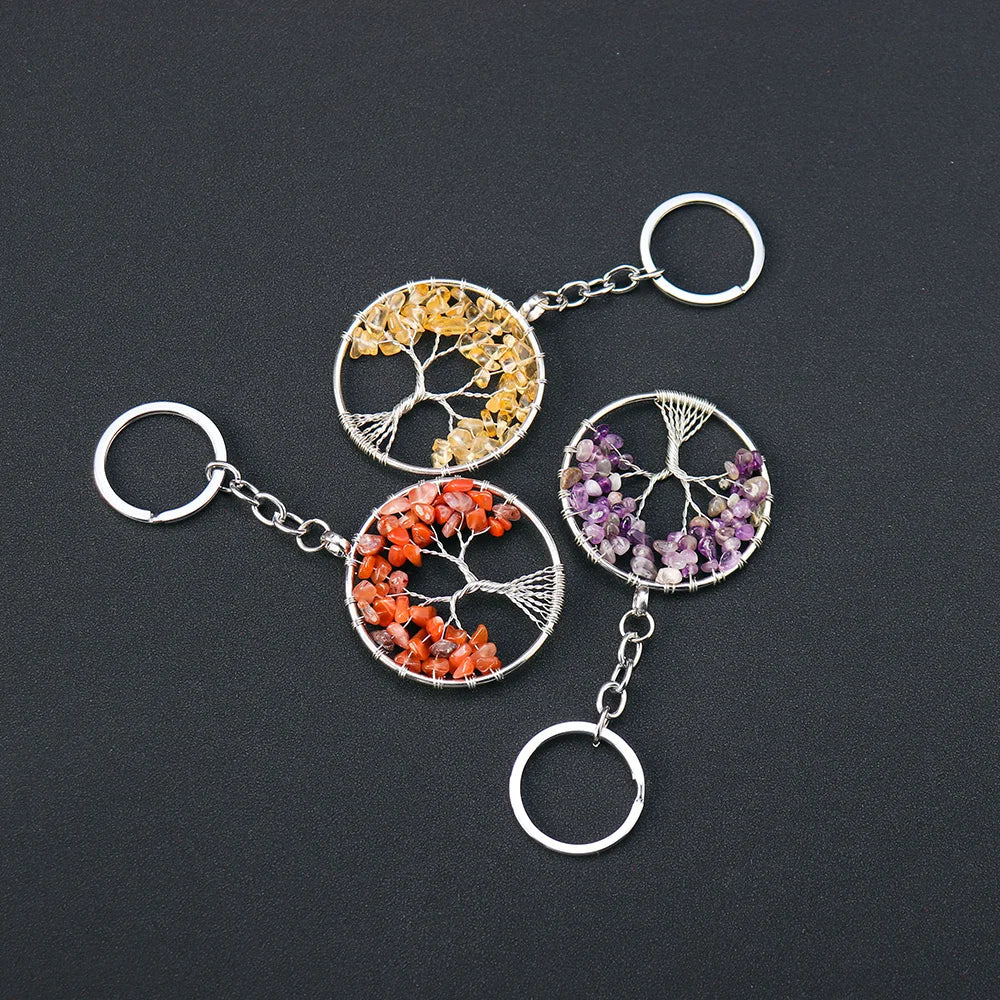 Natural Crystal Tree Of Life Key Chain