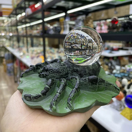 Spider & Green Leaf Crystal Ball Base