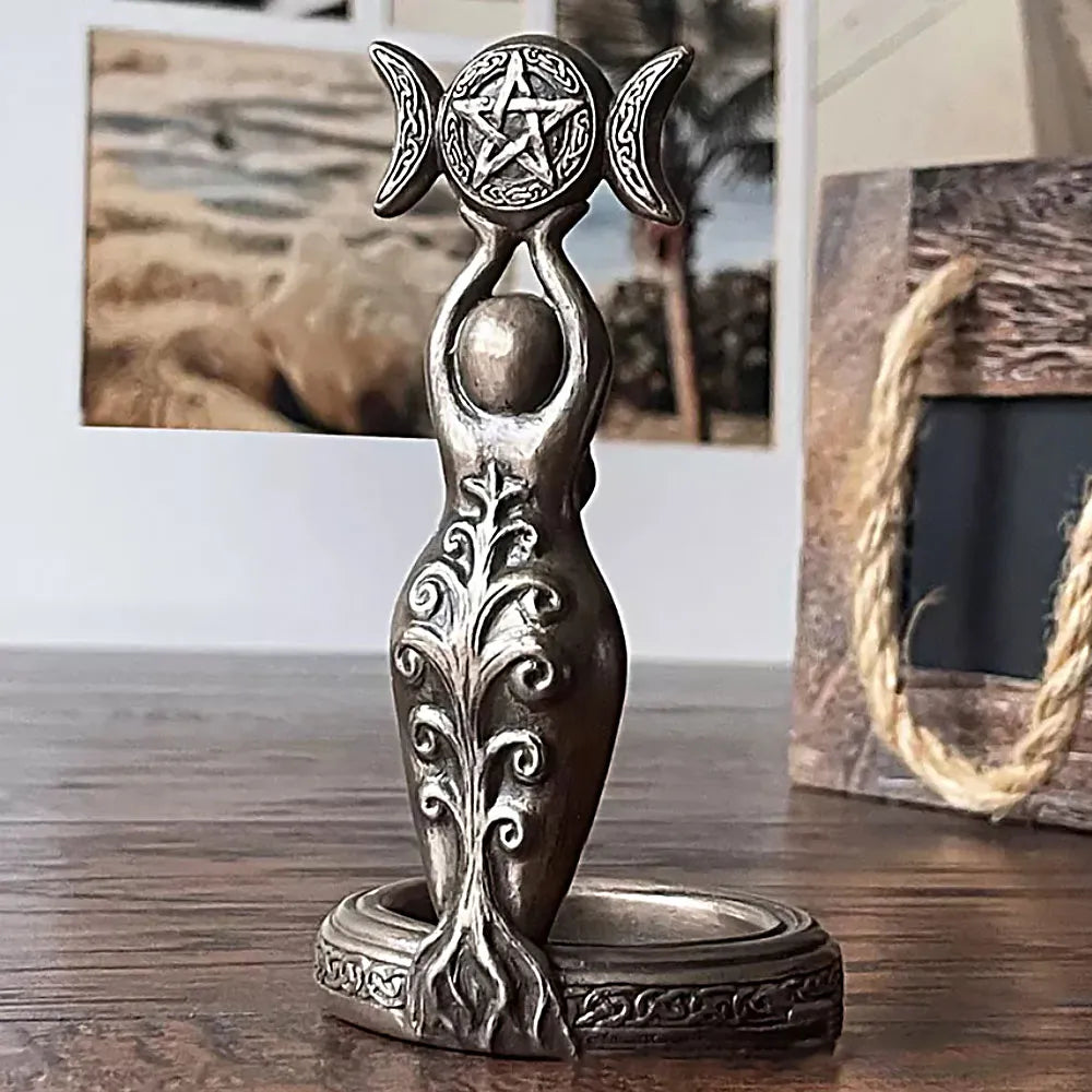 Goddess Triple Moon Tealight Candle Holder Stand