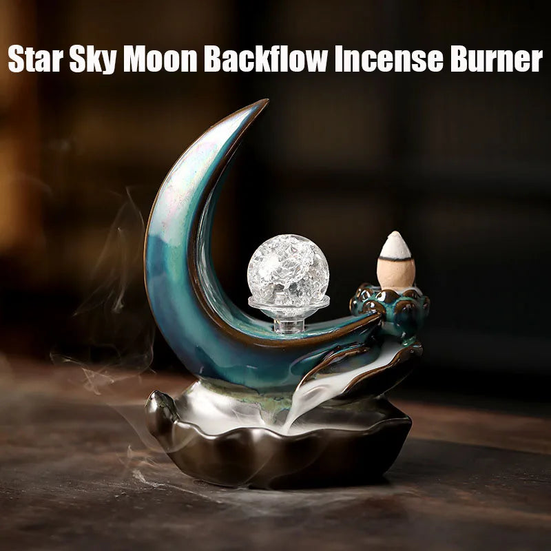 Crescent Moon Crystal Incense Burner