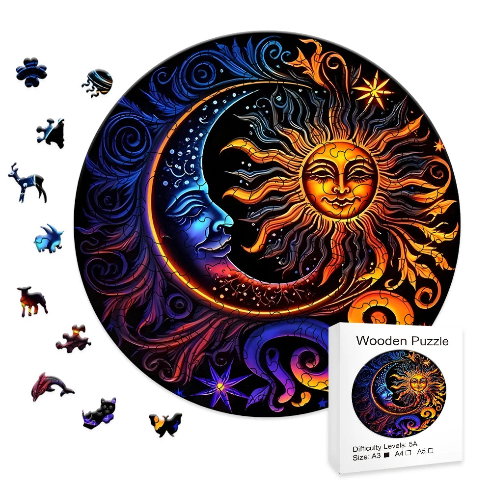 Moon And Sun - Yin Yang - Wooden Jigsaw Puzzle