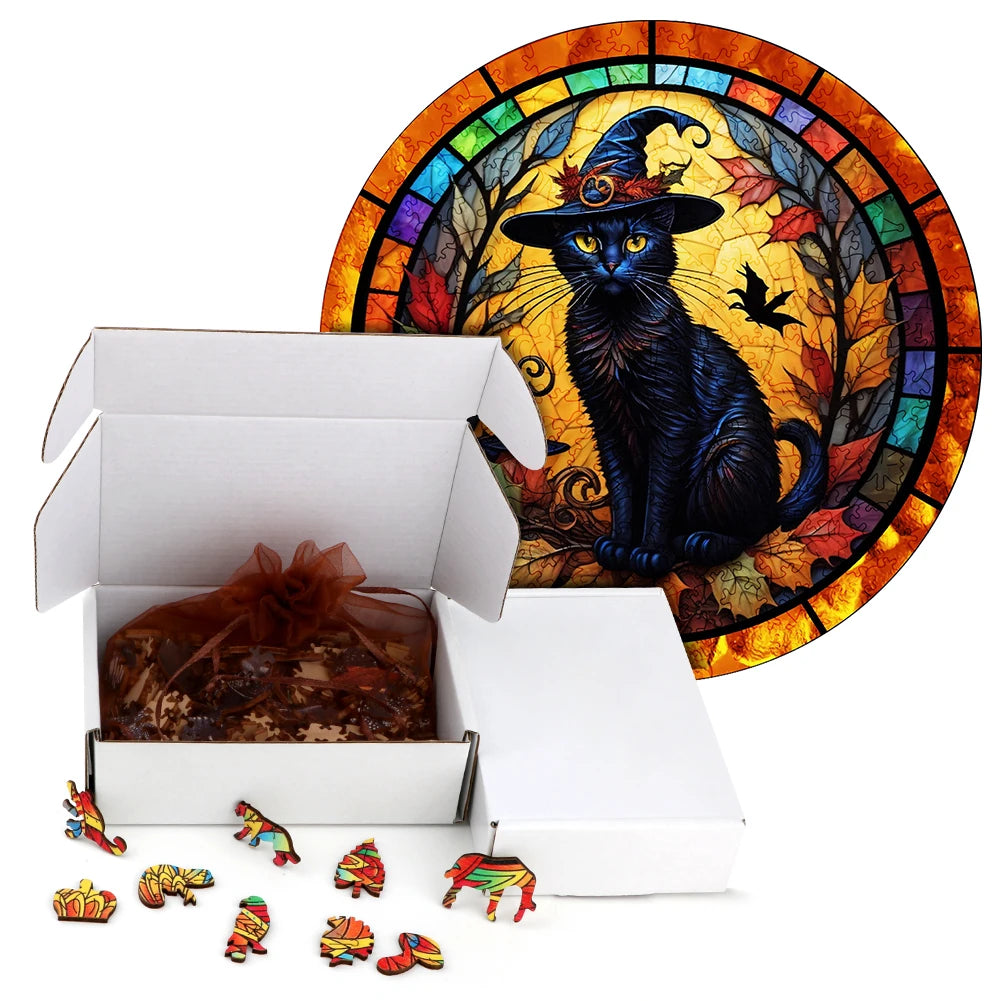 Mysterious Black Cat Wooden Jigsaw Puzzle