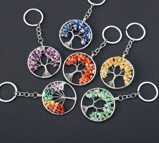 Natural Crystal Tree Of Life Key Chain