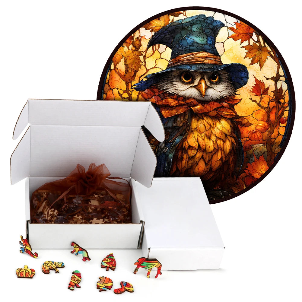 Mysterious Gentleman Owl Wooden Jigsaw Puzzle