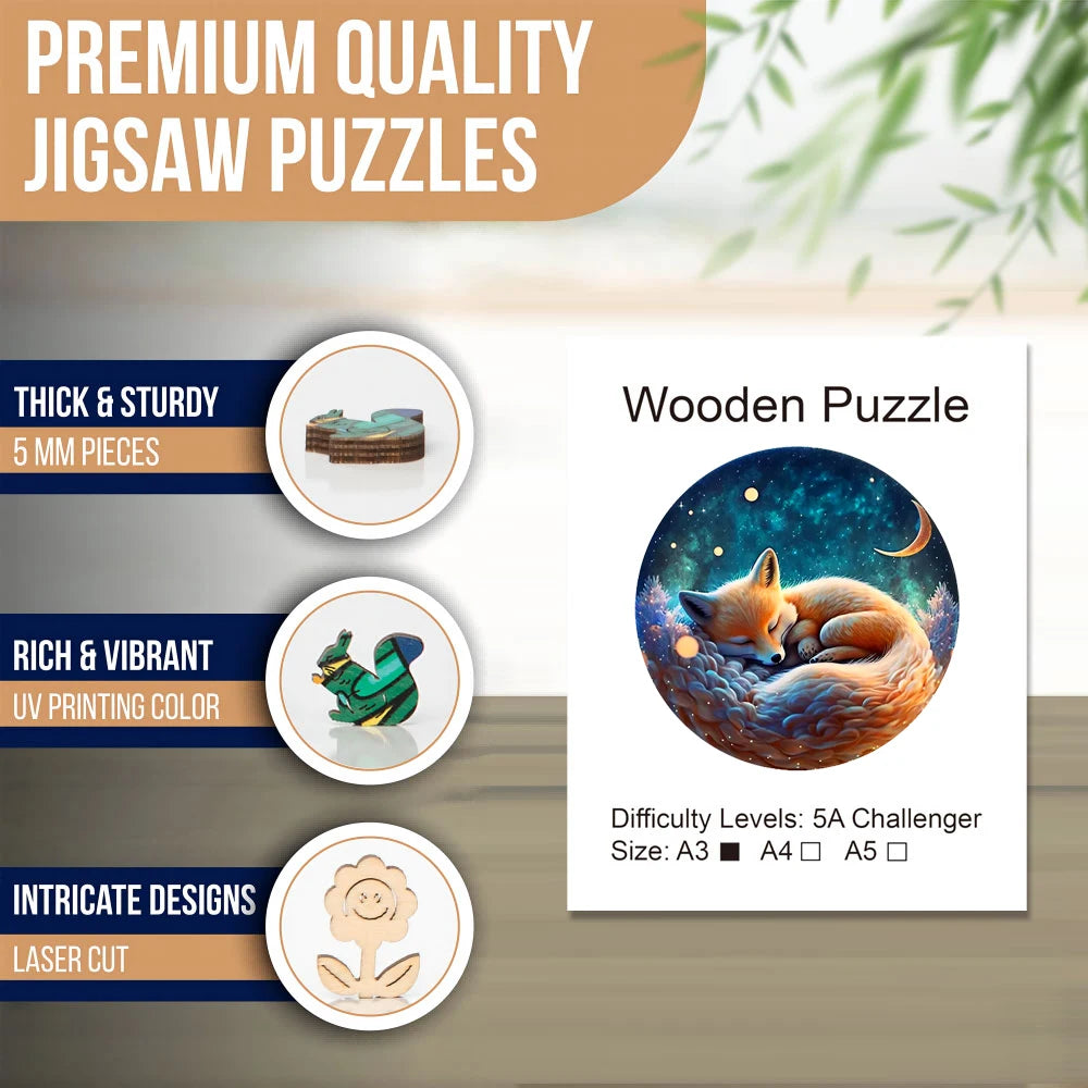 Sleeping Fox Round Jigsaw Wooden Puzzle