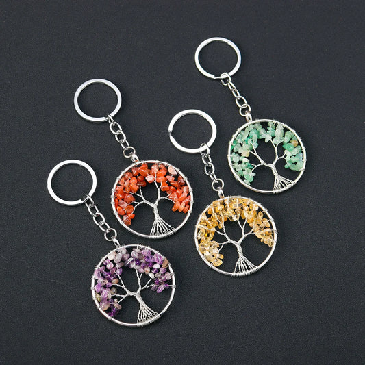 Natural Crystal Tree Of Life Key Chain