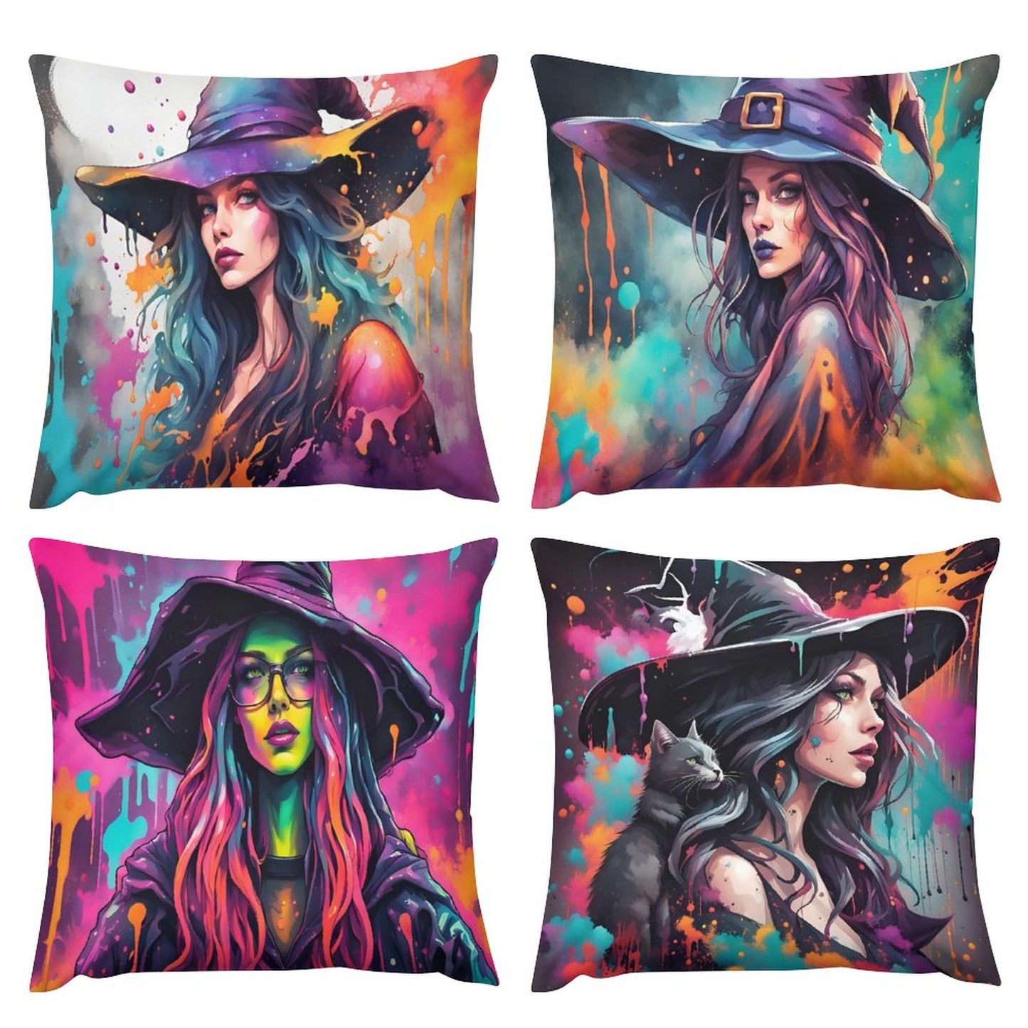 Set of 4 Plush Witch Cushion Covers